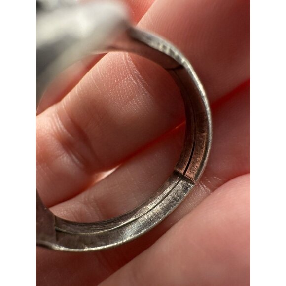 Vintage Sterling Silver Malachite & Mother of Pearl Saddle Ring Size 11.5 - Picture 4 of 8